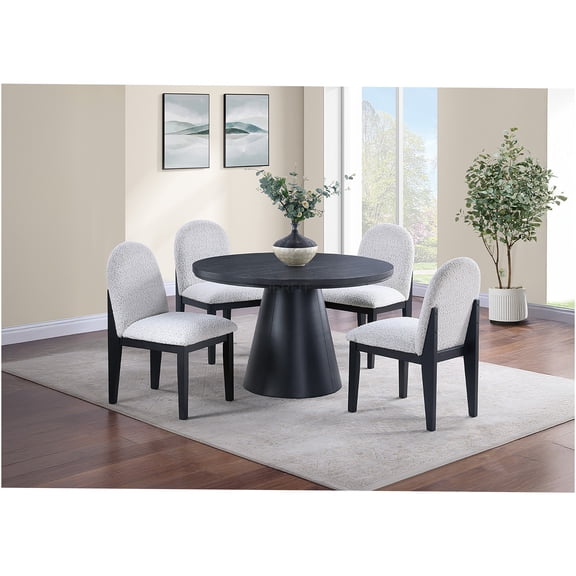 JERFIT 5-Piece Round Dining Set with Plush Upholstered Chairs, Black Table & White Chairs, Modern Kitchen Table Set for 4