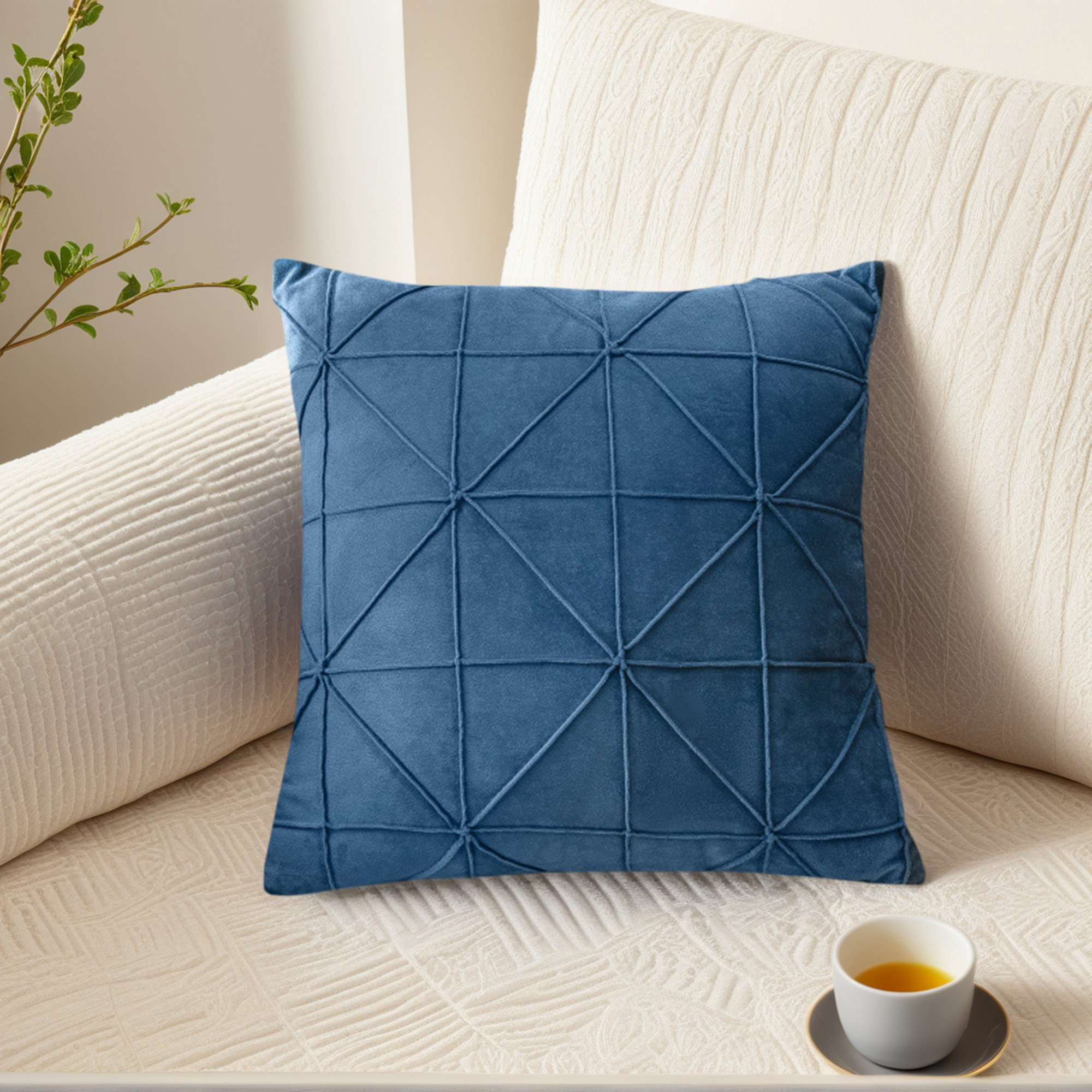Unique Bargains Pack of 2 Luxury 3D Diamond Velvet Throw Pillow Covers Dark Blue