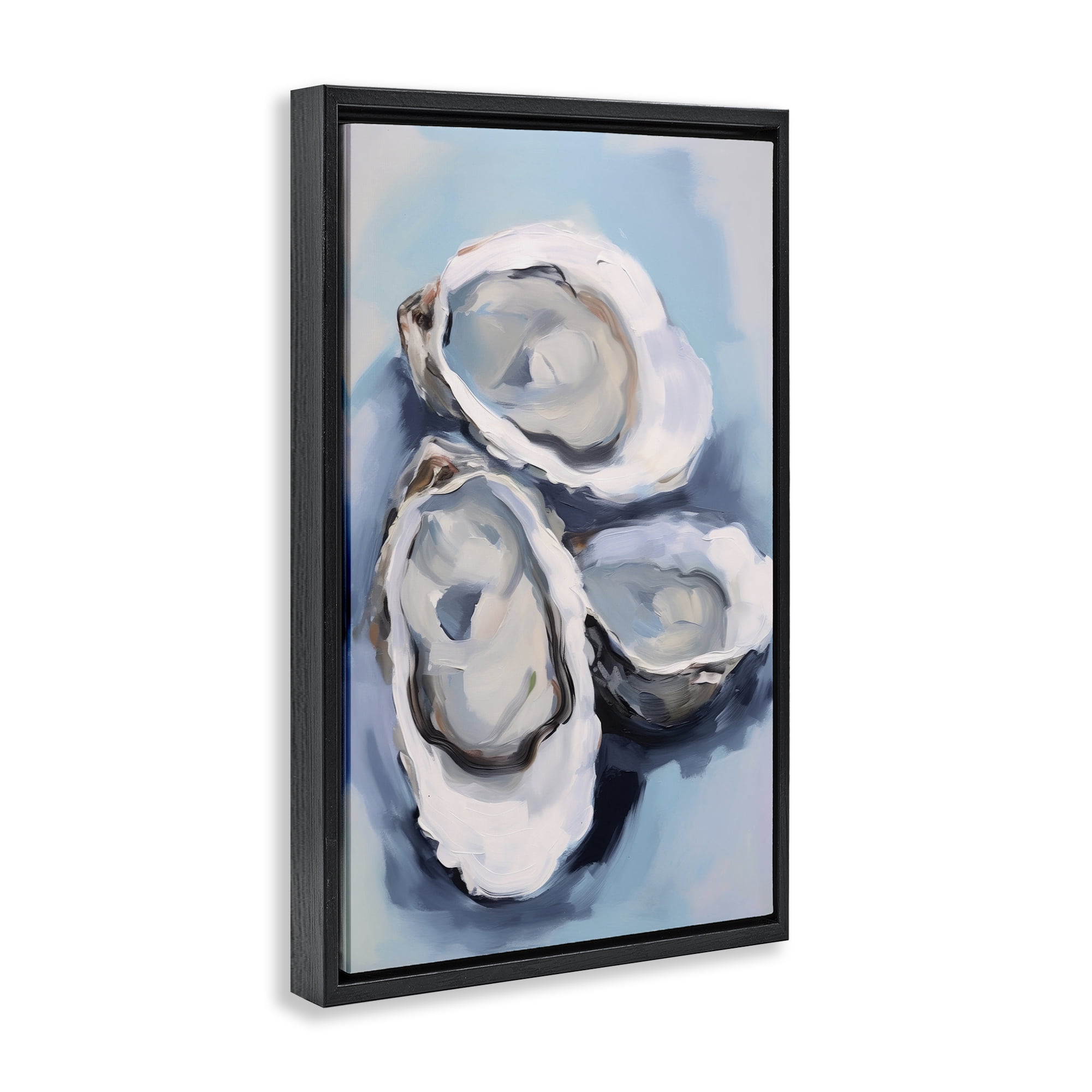 Stupell Industries Three Oyster Seashells Animals & Insects Painting Black Floater Framed Canvas Art Print Wall Art, 17 x 25