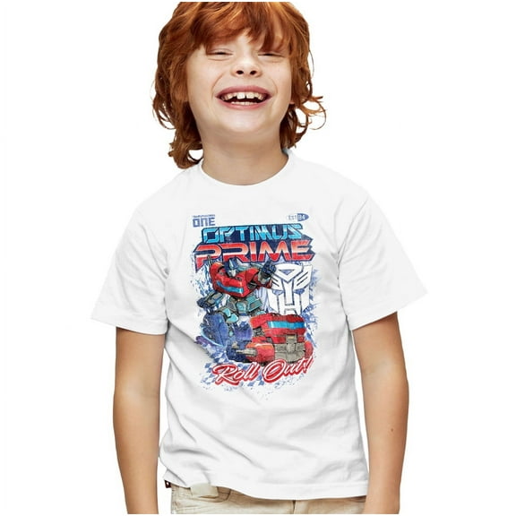 TRANSFORMERS ONE Optimus Racing Kids T Shirt for Youth Boys and Girls, White, Large