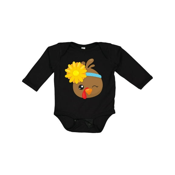 Inktastic Thanksgiving Turkey, Turkey With Sunflower Boys or Girls Long Sleeve Baby Bodysuit