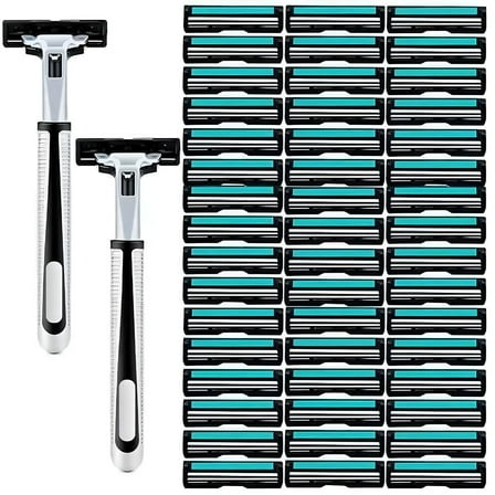 FACEGA 54 Twin Stainless Steel Blades Shaving Disposable Razors with 2 Handles for Men