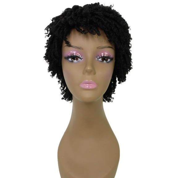 LUXLUXE Kayla Curly Locs 11 in Long Full Wig Full Cap Wig, Heat Resistant Fibers, Natural Black Color