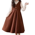 thumbnail image 3 of LIJCC Robe Salopette en Velours Côtelé Sans Manches à Boutons pour Fille, Col en V, Manches Longues, Robes Smockées, Kawaii, Midi, Babydoll, Camisole, Robe Chandail avec Poche, 3 of 5