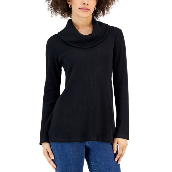 Women's Mini Waffle Cowlneck top Deep Black XL
