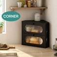 thumbnail image 2 of Corner Bread Box for Kitchen Countertop, 2 Tier Black Corner Bread Box, Bamboo Wood Large Capacity Bread Storage Bin with Acrylic Wavy Door Panel, 2 of 8
