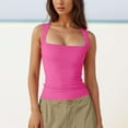 thumbnail image 2 of Zhden Tank Top for Women Square Neck Wide Strap Tank Tops Ruched Loose Fit Top Summer Tank Tops for Women（Hot Pink,S）, 2 of 6