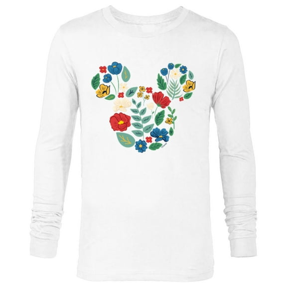 Disney Mickey Mouse Head Shape Icon Flowers Garden Spring - Long Sleeve T-Shirt for Men - Customized-White