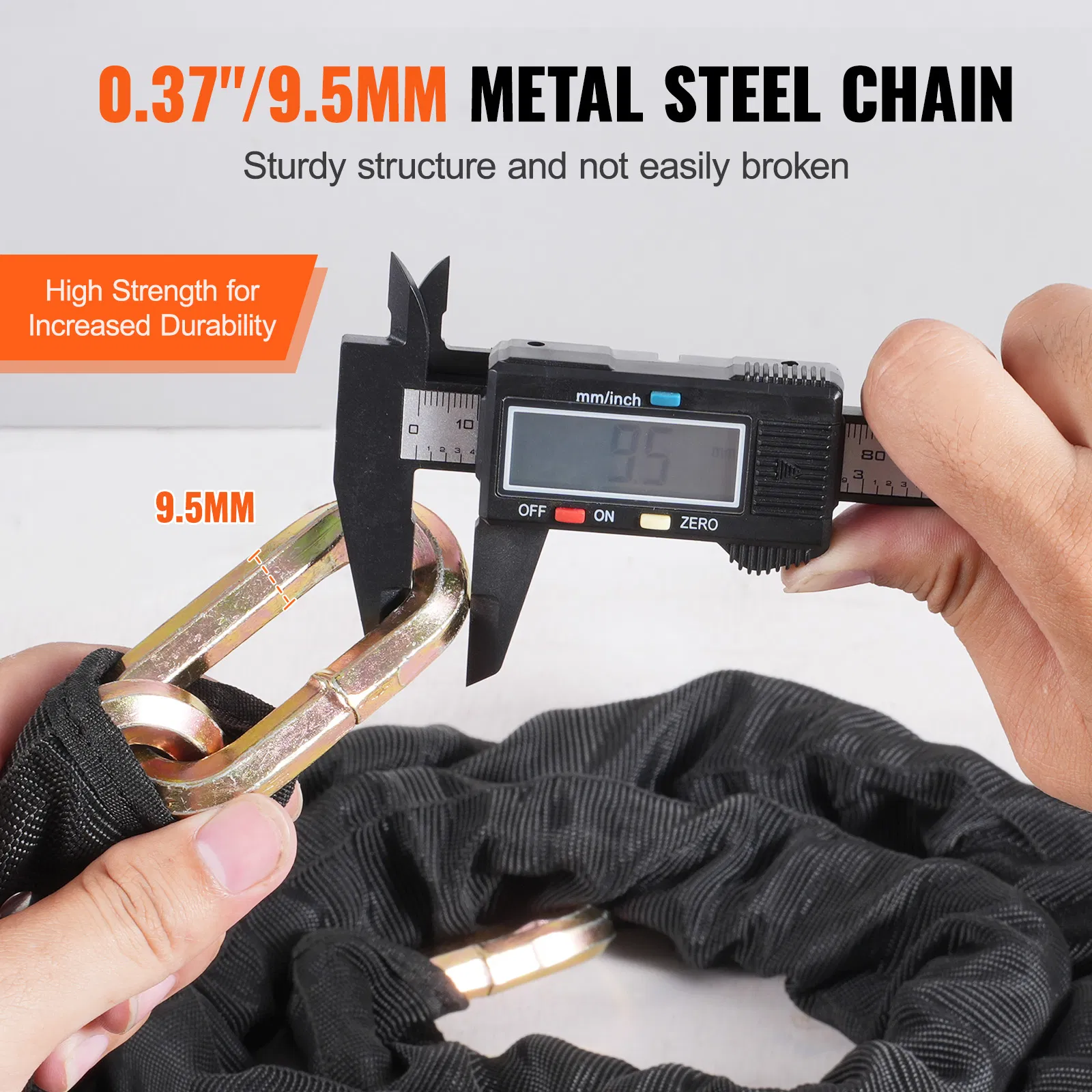 Heavy Duty 5.91 Ft Bike Chain Lock-High Security Metal Steel Anti-Theft Lock for Bicycles,Motorcycles,Scooters,Doors,Fences,and Gates,9.5mm Black