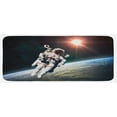 thumbnail image 1 of Galaxy Kitchen Mat, Astronaut Man Floating over Earth with Powerful Sun Beams in Background Image Print, Plush Decorative Kitchen Mat with Non Slip Backing, 47" X 19", Orange Grey, by Ambesonne, 1 of 1