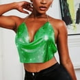 thumbnail image 2 of XFLWAM Women Metal Sequin Sparkle Glitter Tank Deep V Neck Spaghetti Strap Backless Chain Halter Crop Tops Party Blouse Green Free Size, 2 of 4