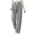 thumbnail image 2 of Sunnin Womens Waffle Knit Lounge Pants Drawstring Elastic Waist Slant Pockets Relaxed Straight Leg Trousers, 2 of 9
