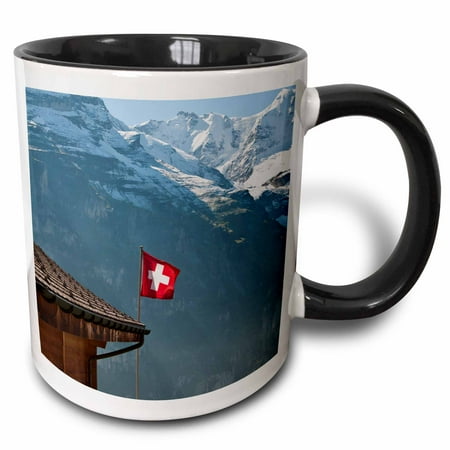 

3dRose Flag Mountains Murren Jungfrau Switzerland - EU29 MDE0022 - Michael DeFreitas Two Tone Black Mug 11oz