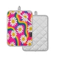thumbnail image 2 of 2Pack Heat-Resistant Quilted Cotton Potholders - Stylish Kitchen Grips for Hot Pots & Pans Ovens Groovy Daisies with Smiley Faces, 2 of 7