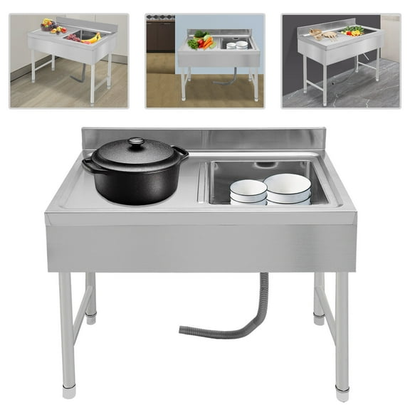 Freestanding Stainless Steel Sink Commercial Restaurant Sink Outdoor Sink 39.3*19.6*31.5 in