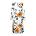 thumbnail image 5 of Gamivast Summer Dresses for Women Long Sleeve Round Neck Tropical Maxi Dress Hibiscus Floral Print Swing Dress High Waist Flowy Long Dress Beach Holiday, 5 of 6