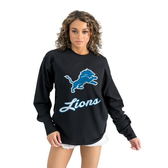 Women's Gameday Couture Black Detroit Lions Oversized Long Sleeve T-Shirt