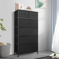 thumbnail image 3 of Tall Dresser for Bedroom, Vertical Storage Organizer Tower with 7 Drawers, Chest of Drawers with Fabric Bins, Steel Frame, Wood Top for Bedroom, Closet, Entryway- Black, 3 of 18