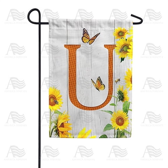 America Forever Spring Monogram Garden Flag Letter U 12.5 x 18 inches Double Sided Vertical Outdoor, Yard, Lawn, Beautiful Yellow Flowers, Sunflower Garden Flag