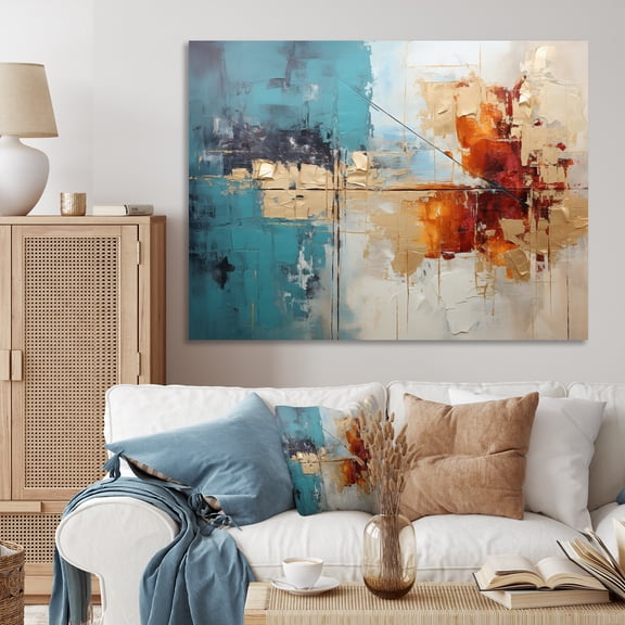 Designart "Gold Orange composition Majesty" Abstract Collages Wall Art Living Room