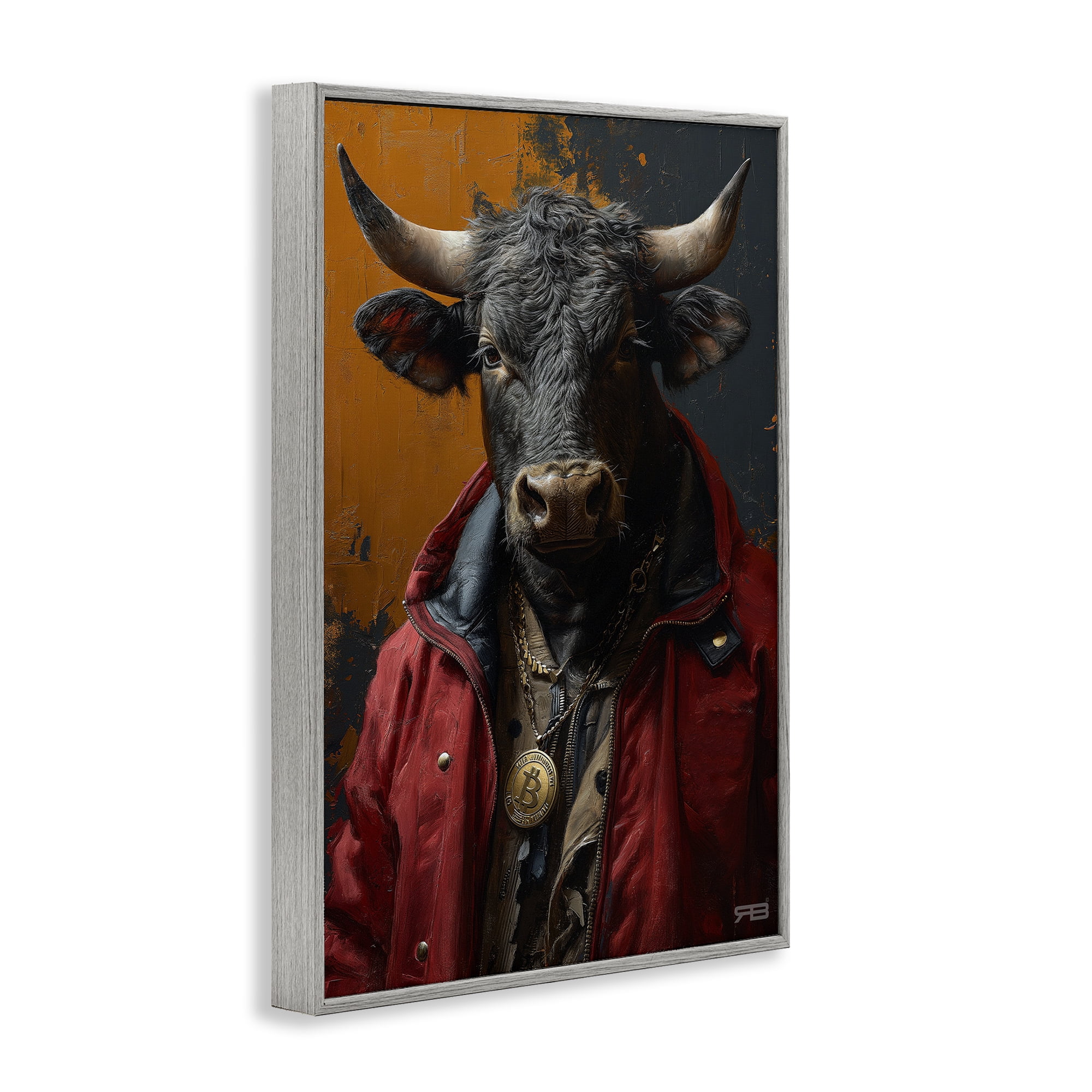 Stupell Industries Street Style Cattle Novelty Painting Gray Framed Art Print Wall Art, 12 x 18