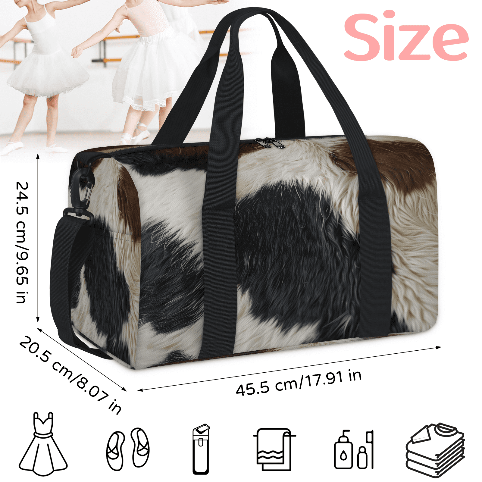 Herdesigns Brown Cow Travel Duffle Bag Sports Yoga Weekender Overnight Carry on Workout Bags Lightweight Waterproof Gym Tote Bag for Women