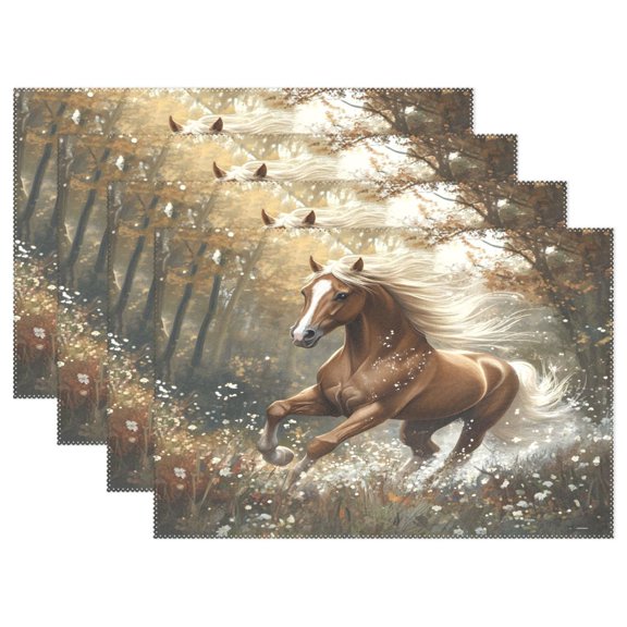 Ryvnso Placemats Set of 4 Horse Running Dining Mats Heat-Resistant Non-Slip Washable Table Mat