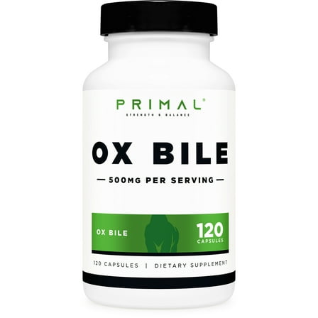 Primal Ox Bile (120 Capsules, 500 MG per Serving) - Gluten-Free, Non-GMO, Third-Party Tested
