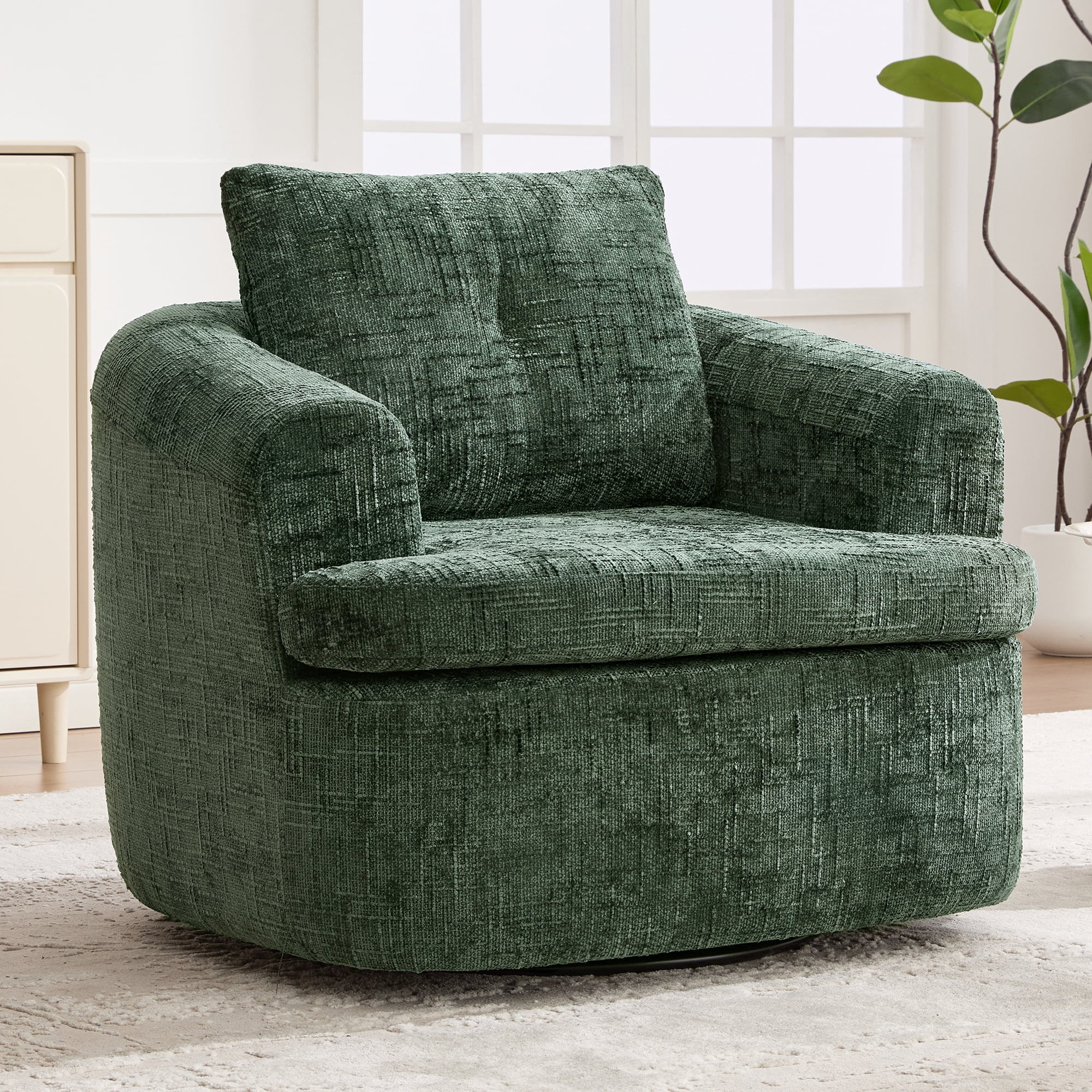 Euroco 360° Swivel Sofa Chair Accent Barrel Chair 36.6" Swivel Round Chair with Dual-layer Cushion Design for Living Room, Bedroom, Office and Hotel, Green