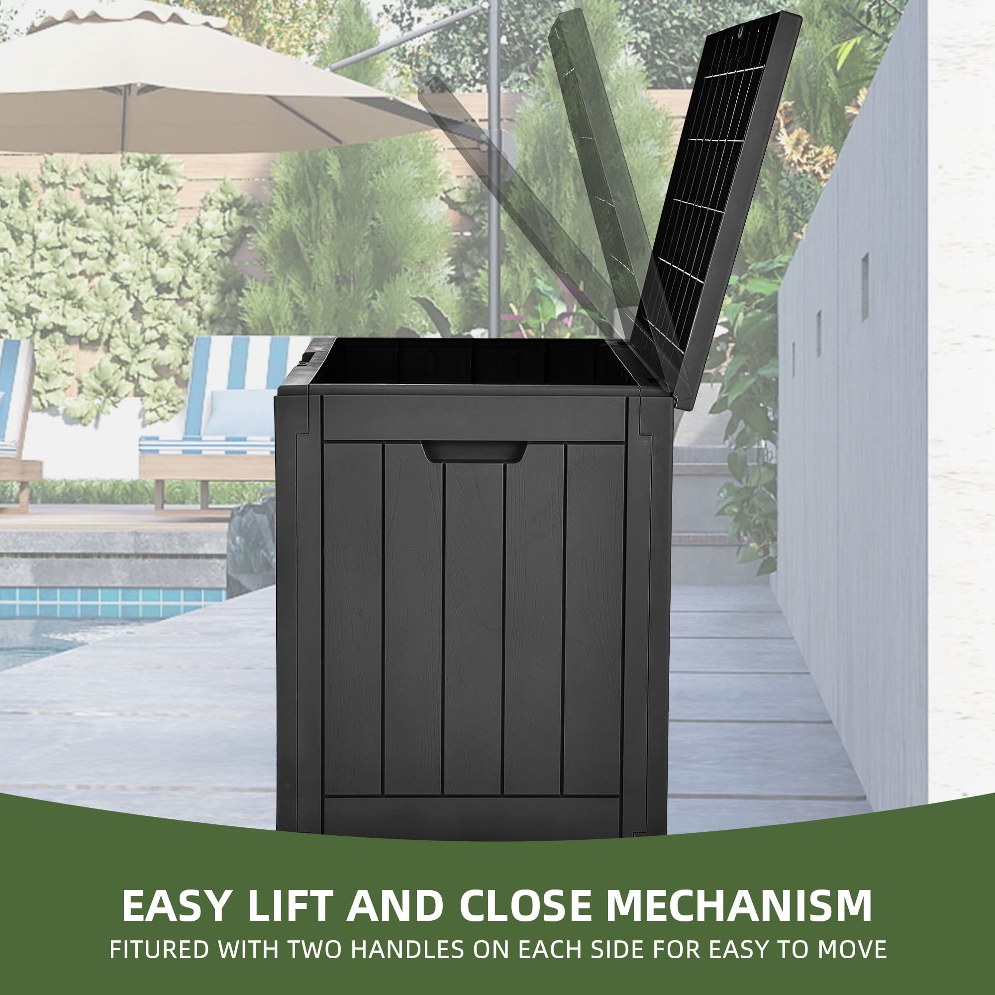 Uforic 30 Gallon Deck Boxes 2 Pack, Waterproof Outdoor Storage Box for Cushions, Garden Tools & Pool Accessories, Resin Storage Container for Patio, Deck & Garden, Black