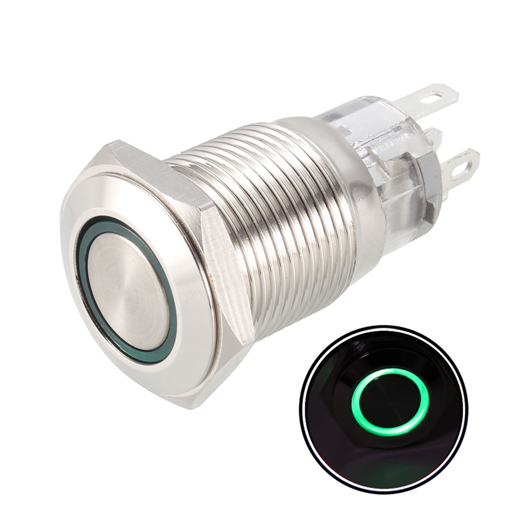 Uxcell Momentary Push Button Switch 16mm Mounting 1NC NO COM 12V Green LED