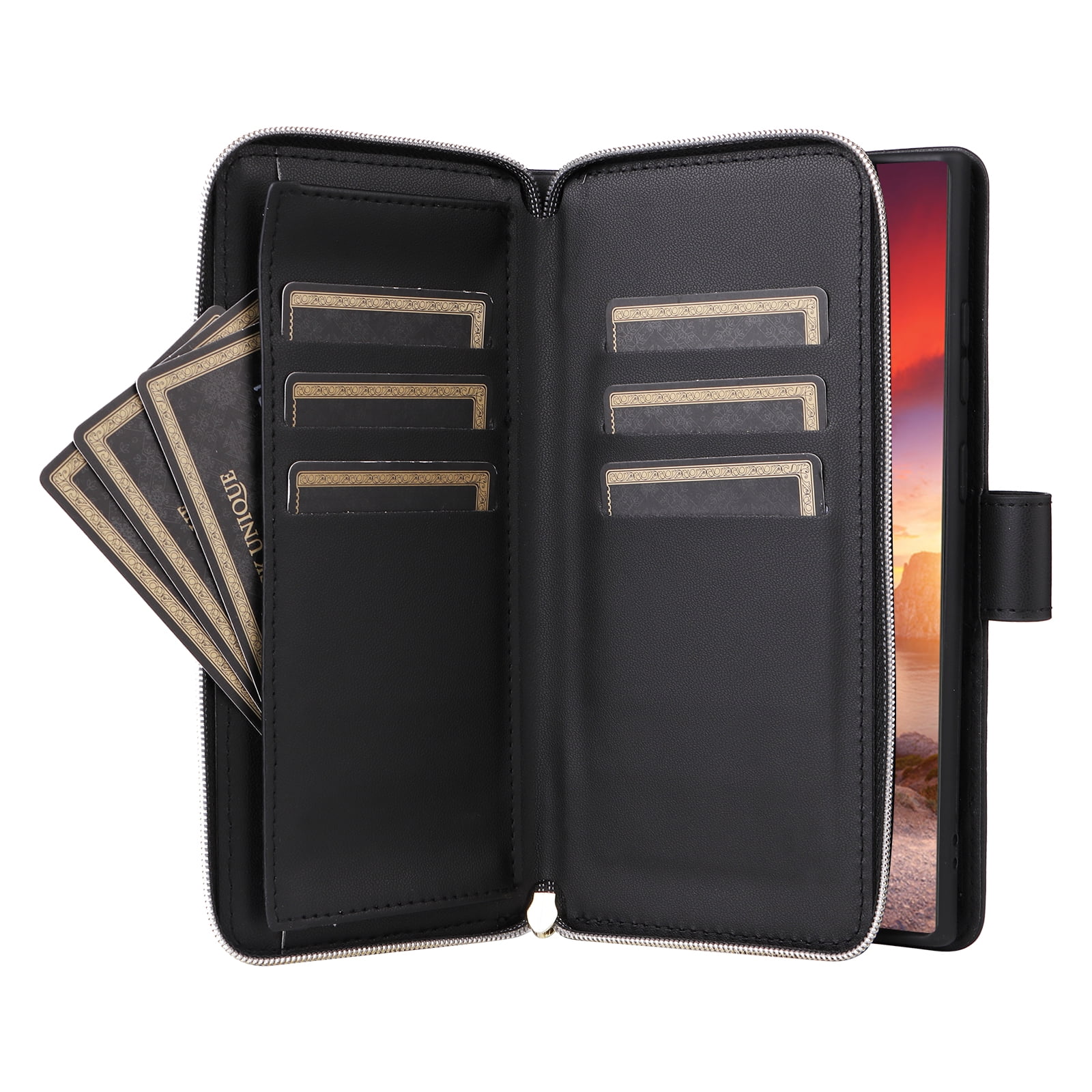 Compatible for Samsung Galaxy S24 Ultra Wallet Case, Crossbody Strap PU Leather Folio Phone Cover, Zipper Handbag Purse with Card Holder Lanyard Flip Stand for Samsung Galaxy S24 Ultra, Black