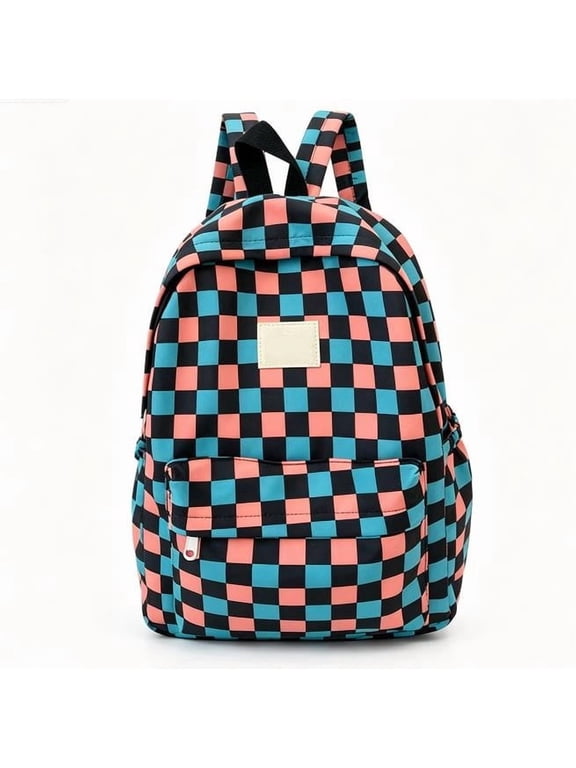 Korean Style Checkerboard Backpack, Trendy Plaid School Bag, Lightweight Nylon Daypack, Casual Bookbag for Students and Travel Use