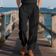 thumbnail image 1 of Pantalones largos de lino para hombre, informales, a la moda, transpirables, con cordón, cintura ajustada, piernas anchas, pantalones largos de rayón para hombre., 1 of 9