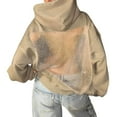 thumbnail image 3 of Women's Mesh Back Hoodie, Casual Long Sleeve Crop Top, Open Back Streetwear Sweatshirt, Fashion Cutout Pullover, Lightweight Lounge Wear, American Style Sports Top Beige L, 3 of 8