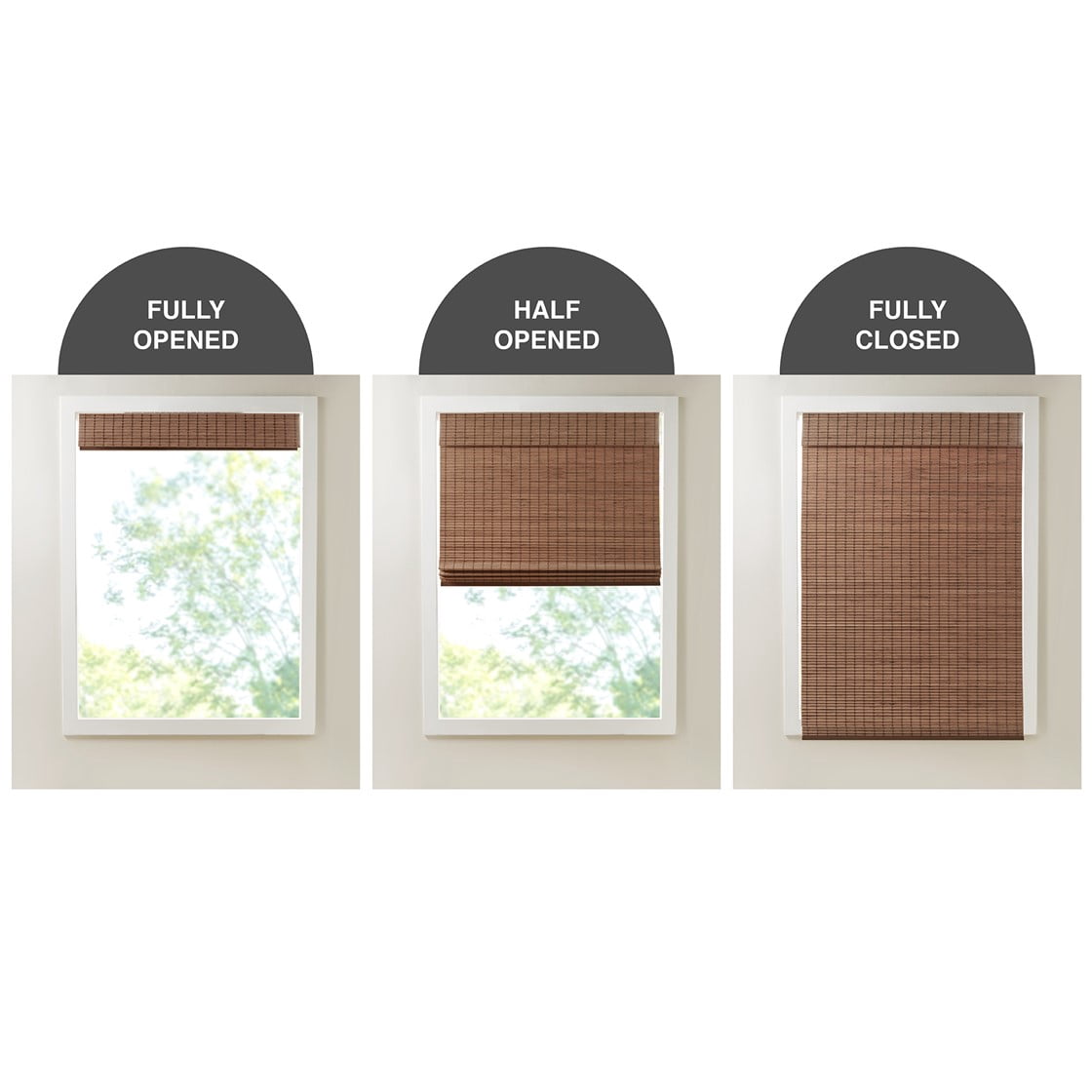 MAYEERTY Bamboo Light Filtering Privacy Roman Window Shade, Teak, 64" L x 27" W