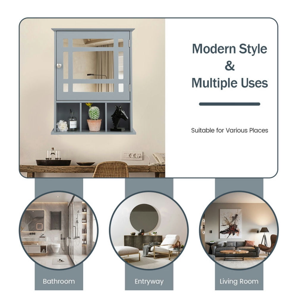 Finihen Bathroom Wall Cabinet, Wall Mounted Bathroom Mirror Cabinet, Wall Mounted and Mirrored Bathroom Cabinet, for Bathroom, Gray Finihen Bathroom Wall Cabinet, Wall Mounted Bathroom Mirror Cabinet, Wall Mounted and Mirrored Bathroom Cabinet, for Bathroom, Gray