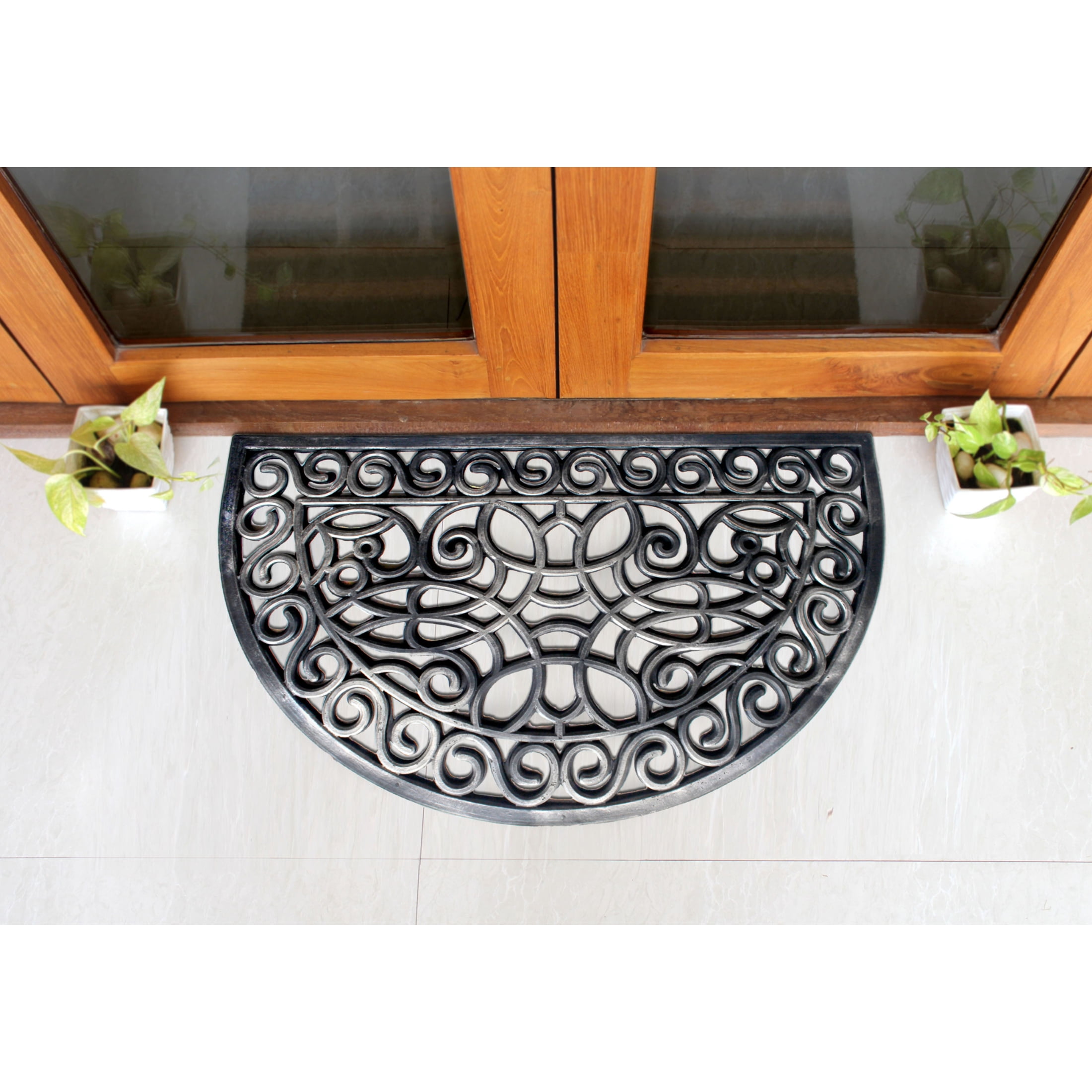 RugSmith Nickel Moulded Trellis Half-round Rubber Doormat, 18"x30"
