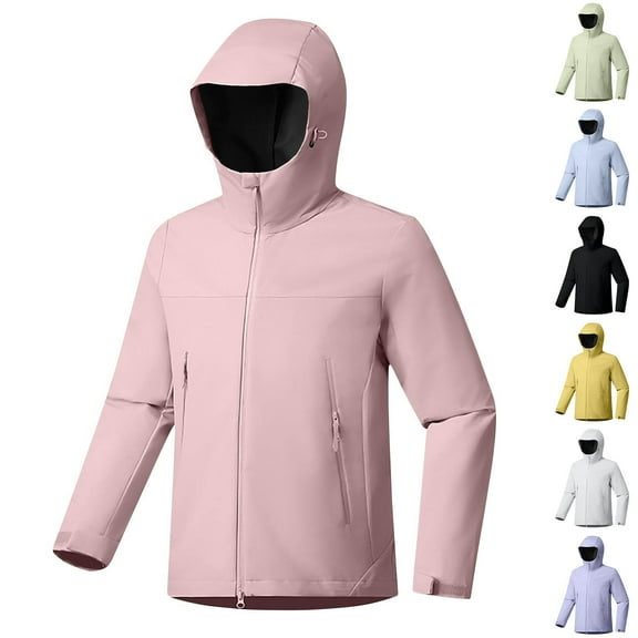 Olyvenn Women's Softshell Jacket, Fleece Lined Warm Jacket Long Sleeve Light Hooded Windproof Coat for Outdoor Hiking Black XXL