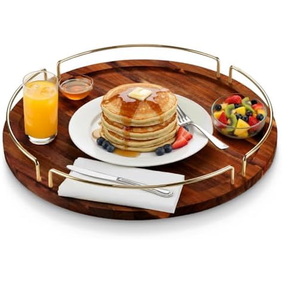 Round Serving Tray - Acacia | Serving Platter Snack Tray for Party Hosting - Trays for Serving Food, Charcuterie, Fruit Platter Tray for Parties, Appetizer Dishes & Dessert Trays