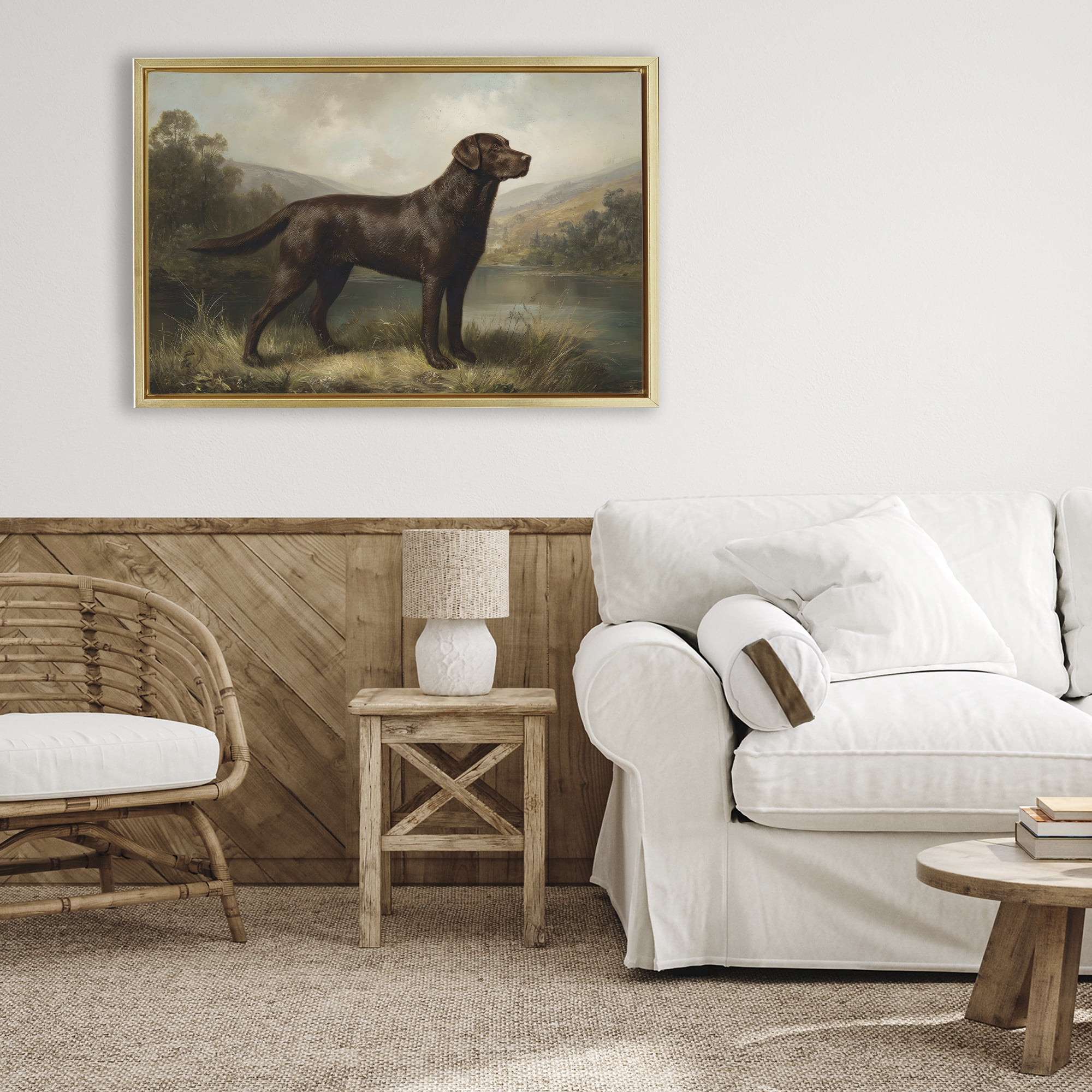 Stupell Industries On Alert Hunting Dog Gold Framed Floater Canvas Wall Art, design by Petal Prints Design