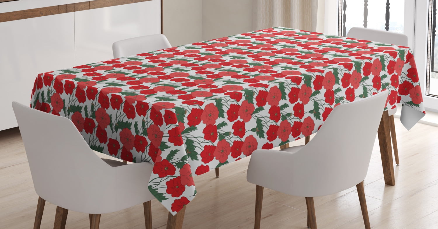 Poppy Tablecloth, Composition with Blossoming Flowers of Spring Season ...