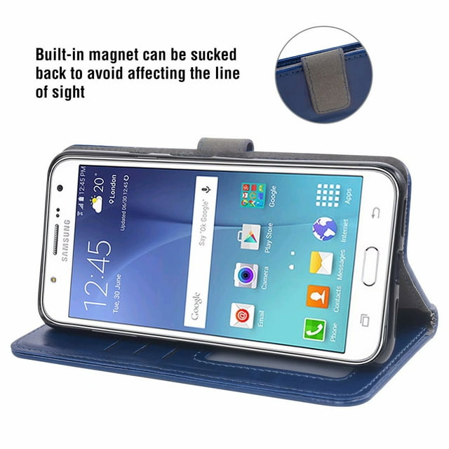 Mobile Phone Cover for Samsung J7 2015, Cover Premium Pu Leather Tpu Flip Cover Magnetic Closure Card Compartment Stand Function Wallet with Lanyard Protective Cover