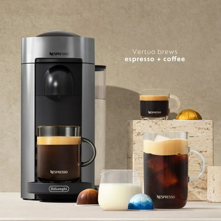 Nespresso Vertuo Plus Coffee and Espresso Maker by De'Longhi, Grey with Aeroccino Milk Frother - Grey