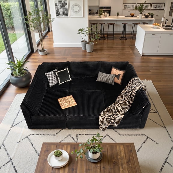 Ovios 130" Modular Sectional Sofa U Shaped Couch with Ottoman 6-Seater Extra Deep Seat Convertible Cloud Couches for Living Room, Black