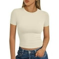 thumbnail image 3 of LISTHA Crop Tops for Women Short Sleeve Slim Fit Workout Crew Neck Cropped T Shirts Y2k Tight Going Out Shirt Khaki White XL, 3 of 7