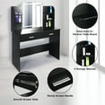 thumbnail image 3 of Lineslife Vanity Table Set with LED Lighted Mirror, Makeup Vanity Desk Dressing Table with 2 Drawers, Cushioned Stool & Storage Shelves for Bedroom Bathroom, Black, 3 of 11