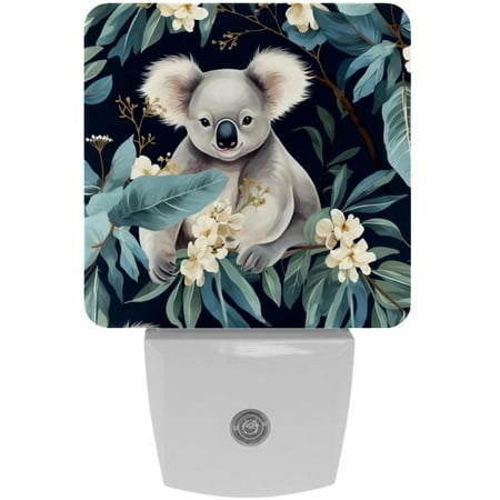 

Cute Koala and Flowers Floral 2 Pack Night Lights Plug Into Wall Decorative With Auto Dusk-To-Dawn Sensor LED Night Light For Kids Adults Rooms Toilet Hallway Stairs