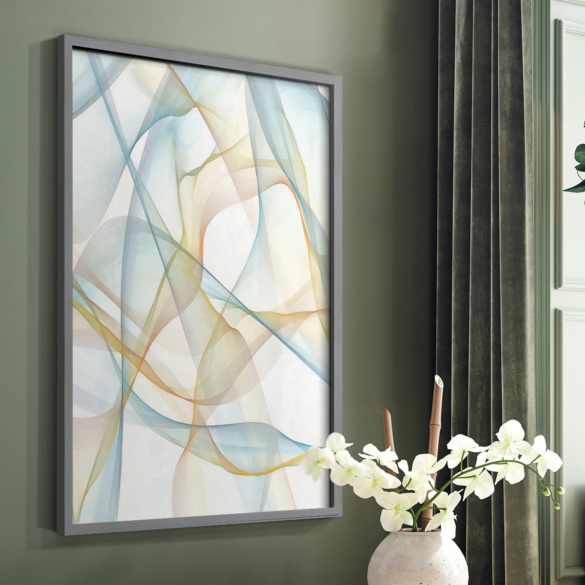 Curves and Waves III Framed Print in Gray Solid Wood Framed Print No Nail Hanging