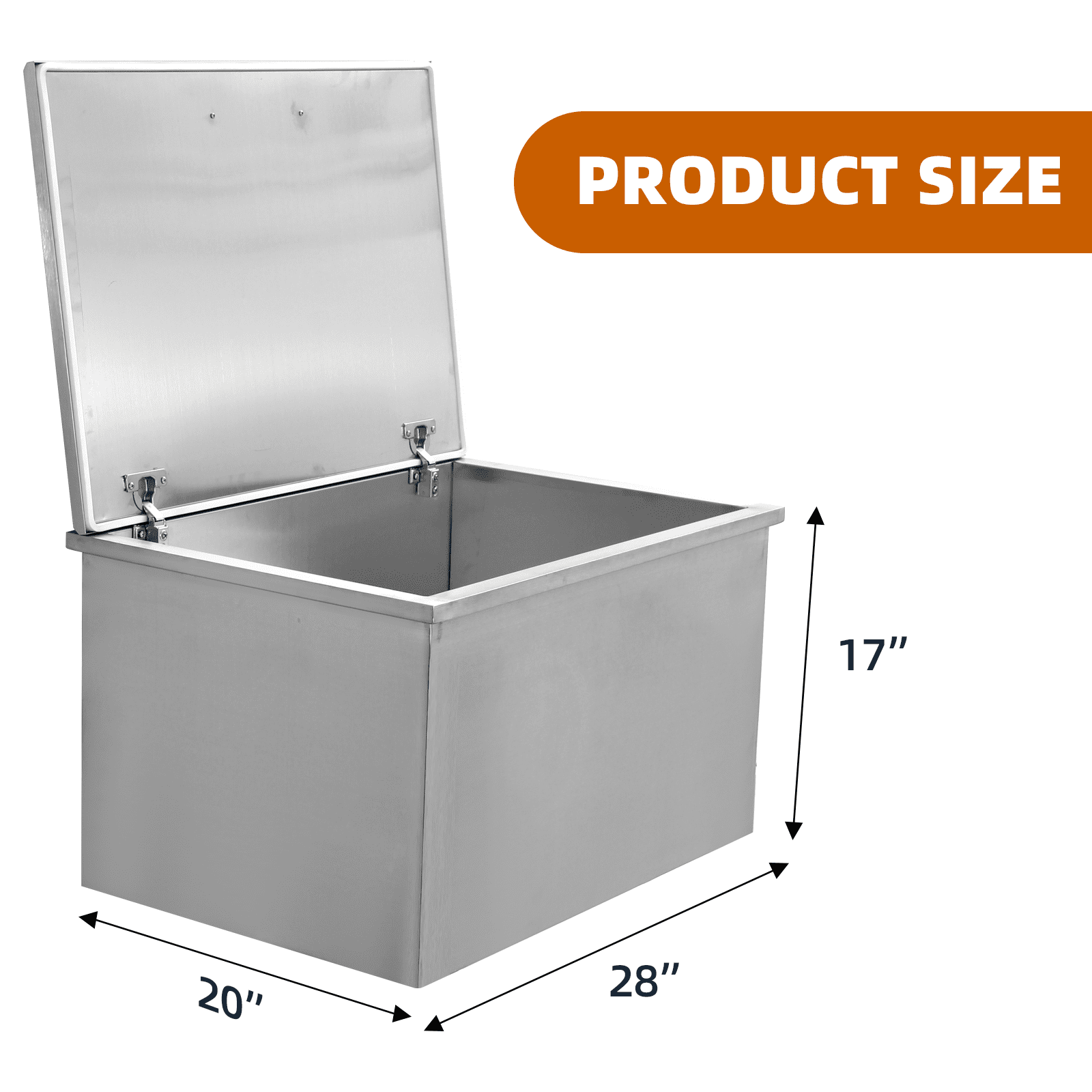 Drop In Ice Chest, 114 Quarts Capacity Ice Cooler, Commercial Stainless Steel Ice Bin with Hinged Cover, Outdoor Kitchen Ice Bar for Cold Wine Beer, 28"Lx20"Wx17"H